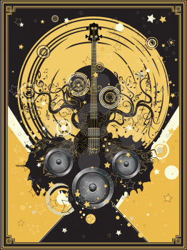 Retro style geometric music themed poster with guitar tree design.