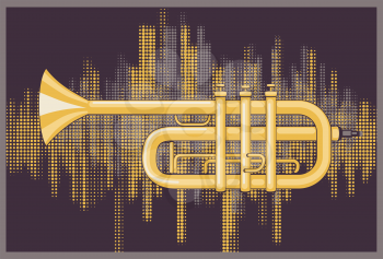 Abstract yellow trumpet design music themed illustration.