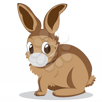 Cute cartoon bunny wears face mask, easter greeting card design.