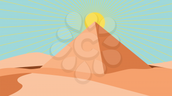 Ancient Egypt desert landscape with big pyramid illustration.