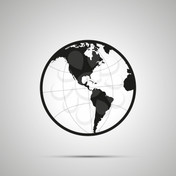 America hemisphere of globe, simple black icon with shadow
