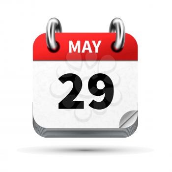 Bright realistic icon of calendar with 29 may date on white
