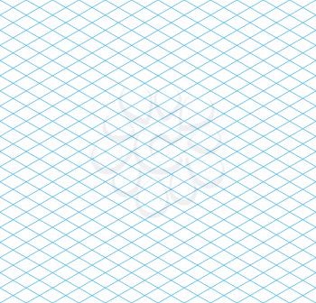 Cyan colour isometric grid on white, seamless pattern