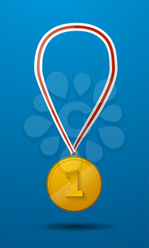 Gold medal for first place with tape vector icon