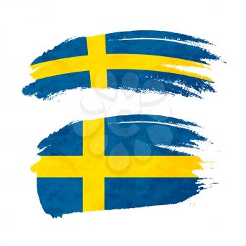 Grunge brush stroke with Sweden national flag isolated on white