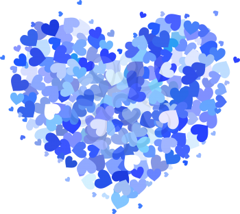 Heart made up of little blue and cyan hearts isolated on white