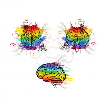 Set of creative human brains in different views, right hemisphere functions concepts on white