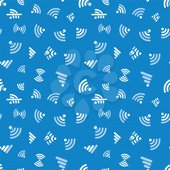 White WiFi icons on blue background, seamless pattern
