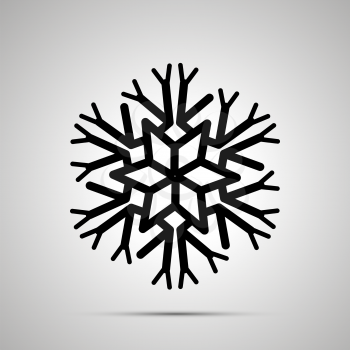Complicated snowflake simple black icon with shadow