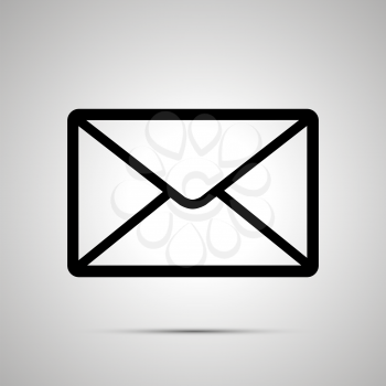 Simple black icon of envelope with shadow on light background