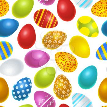 Bright colourful easter eggs on white, seamless pattern