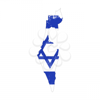 Israel country silhouette with flag on background on white