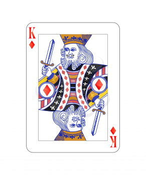 King of diamonds playing card with on white