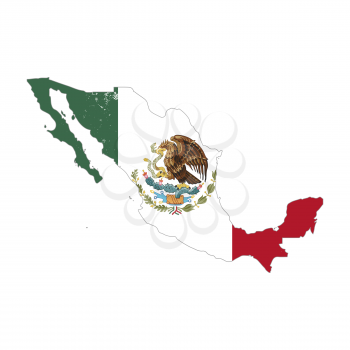 Mexico country silhouette with flag on background on white