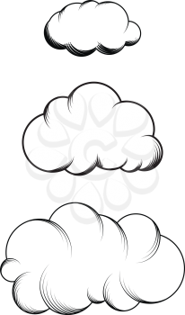 Set of retro hand drawn engraving clouds