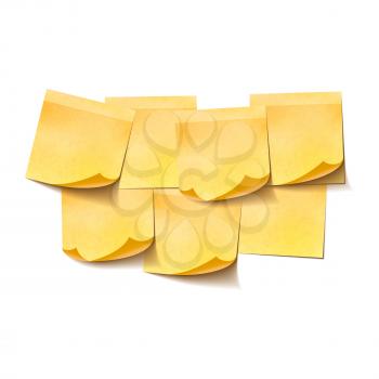 Set of yellow empty sticky notes on white background