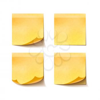Set of yellow sticky notes isolated on white background