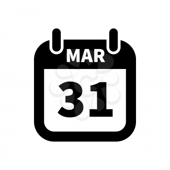 Simple black calendar icon with 31 march date on white