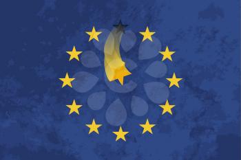 True proportions European Union flag with one falling star and grunge texture