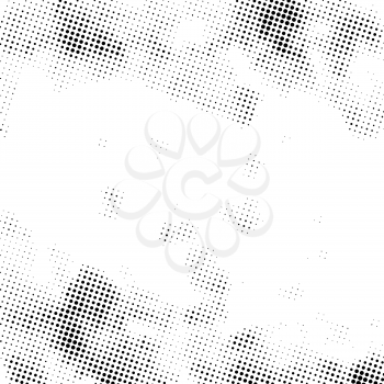 Black grunge halftone dots, square pattern isolated on white