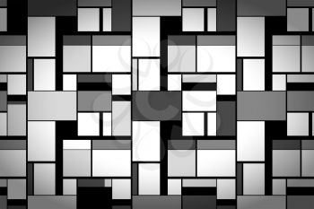 Grayscale painting in Piet Mondrian's style, wide artistic background