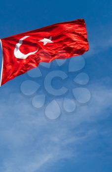 Turkish national flag hang on a pole in open air