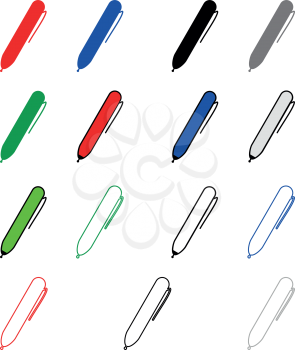 Pen red blue black grey color Flat style