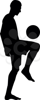 Soccer player juggling ball with his knee or stuffs the ball on his foot silhouette icon black color vector illustration flat style simple image