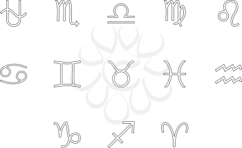 Zodiac symbol black color set outline style vector illustration