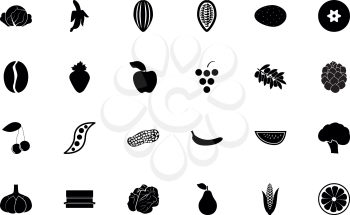 Food fruit vegetables black color set solid style vector illustration