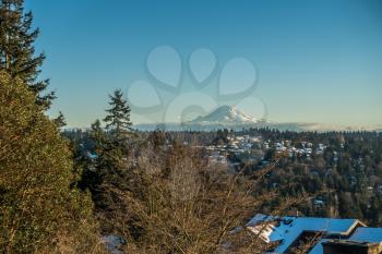 A veiw of Mount Rainier in January from Burien, Washington.