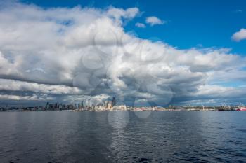 A view of the Seattle skyline across Elliott Bay.