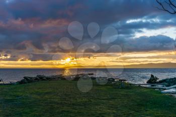 A view of the sunset from Saltwater State Park in Des Moines, Washington.