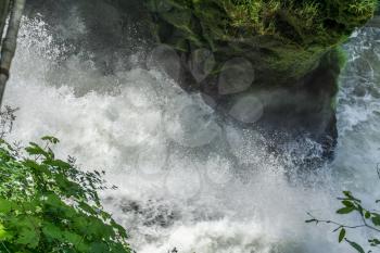 A view of exploding whitewater on the Deschutes River in Tumwater, Washington.
