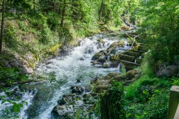 A view of rapids on the Deschutes River in Tumwater, Washington.