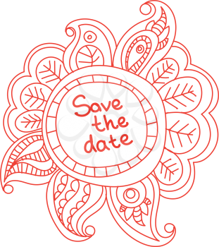 floral banner doodle circular shape with the inscription, save this date
