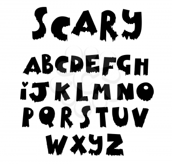 Bloody halloween alphabet. Vector font, latin letters in black color dripping liquid. Funny children s type for Halloween, design of terrible parties with monsters, crime. For tee print. Vector