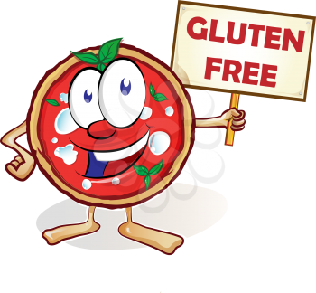 fun pizza cartoon with gluten free signboard 