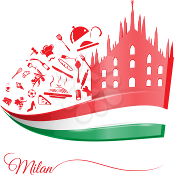 milan cathedral with food element on italian flag 