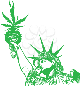 Statue of liberty with hemp leaf with joint. illustration vector