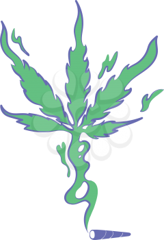 Joint spliff with smoke that creates the marijuana leaf
