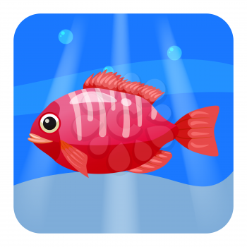 Cute beautiful tropical fish, on sea background, ocean, vector isolated