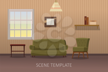 Living room interior with furniture. Vector illustration in flat style
