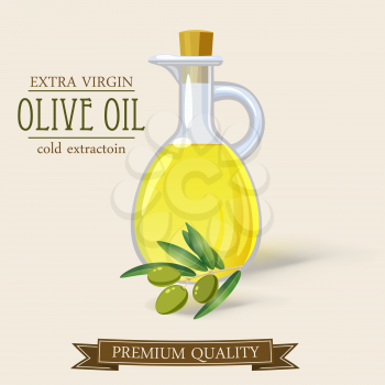 Bottle of olive oil and branch vector flat.