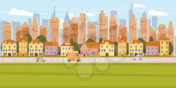 Cityscape Background Modern City Panorama With Road Suburban