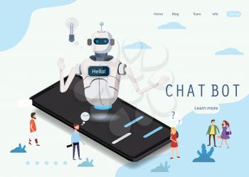 Isometric Science Chat bot, smartphone concept. Artificial Intelligence, Knowledge Expertise Intelligence Learn