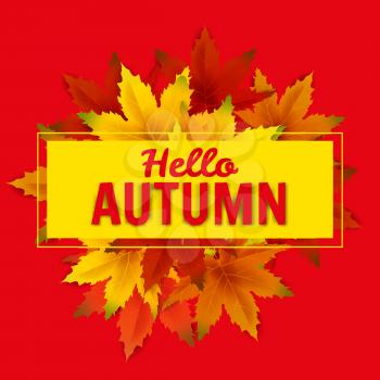Hello Autumn Sale Background Template, with falling bunch of leaves