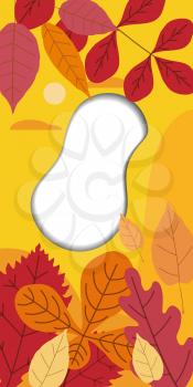 Autumn template of autumn fallen leaves orange yellow foliage. Background social media stories banners