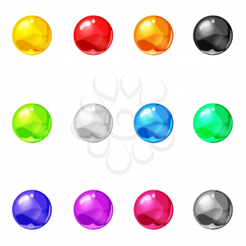 Set Balls shiny glossy colorful game asset. Magic crystal glass sphere, bubbles shot elements. Cartoon vector GUI app isolated
