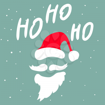 Ho-Ho-Ho Merry Christmas greeting card, Santa Claus hat. Vector illustration flat cartoon style isolated